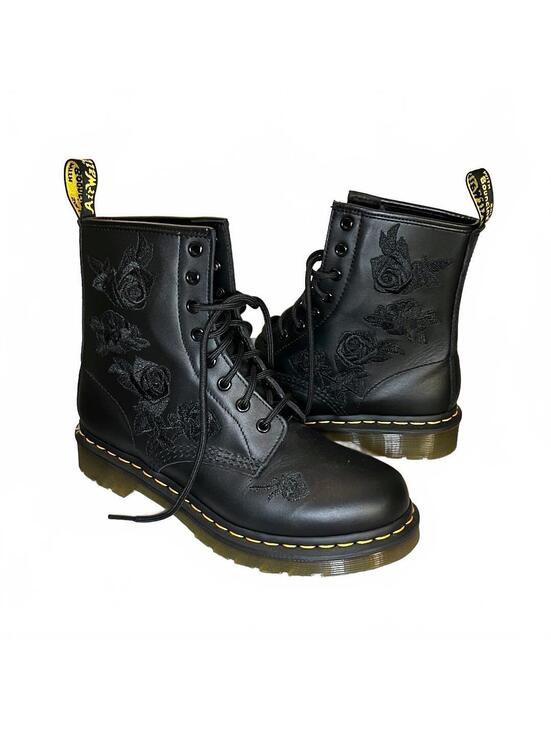 Dr. Martens Shoes - Dr. Martens Vonda Mono Black Floral Embroidered Boots US 8